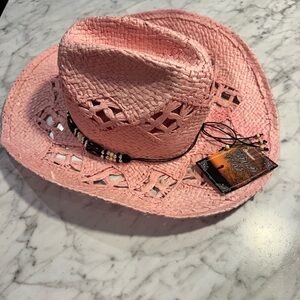 Pink Straw Cowboy Hat with Beaded Band